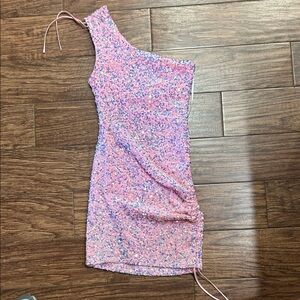 B. Darlin Pink Sequin One-Shoulder Dress